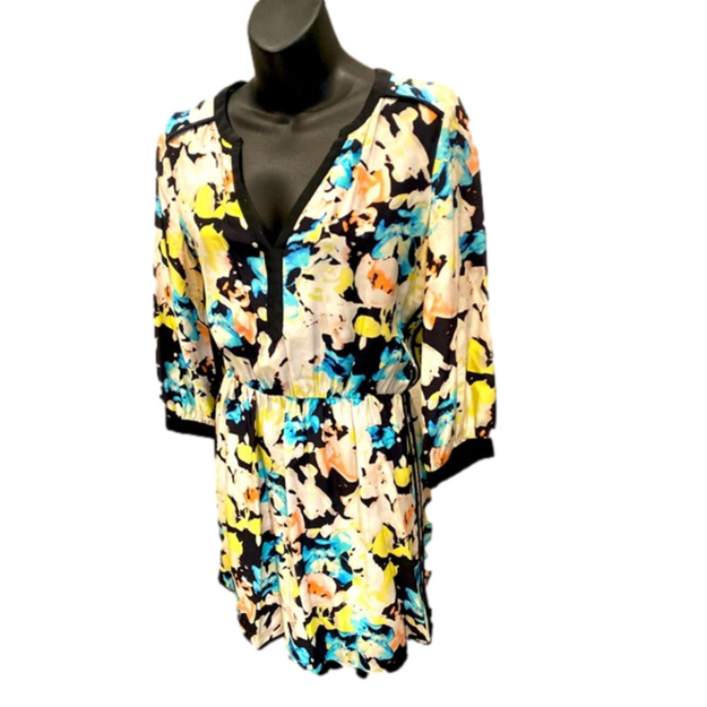 Parker 100% silk black long sleeve dress, Women sz S, modest floral dress, NWOT